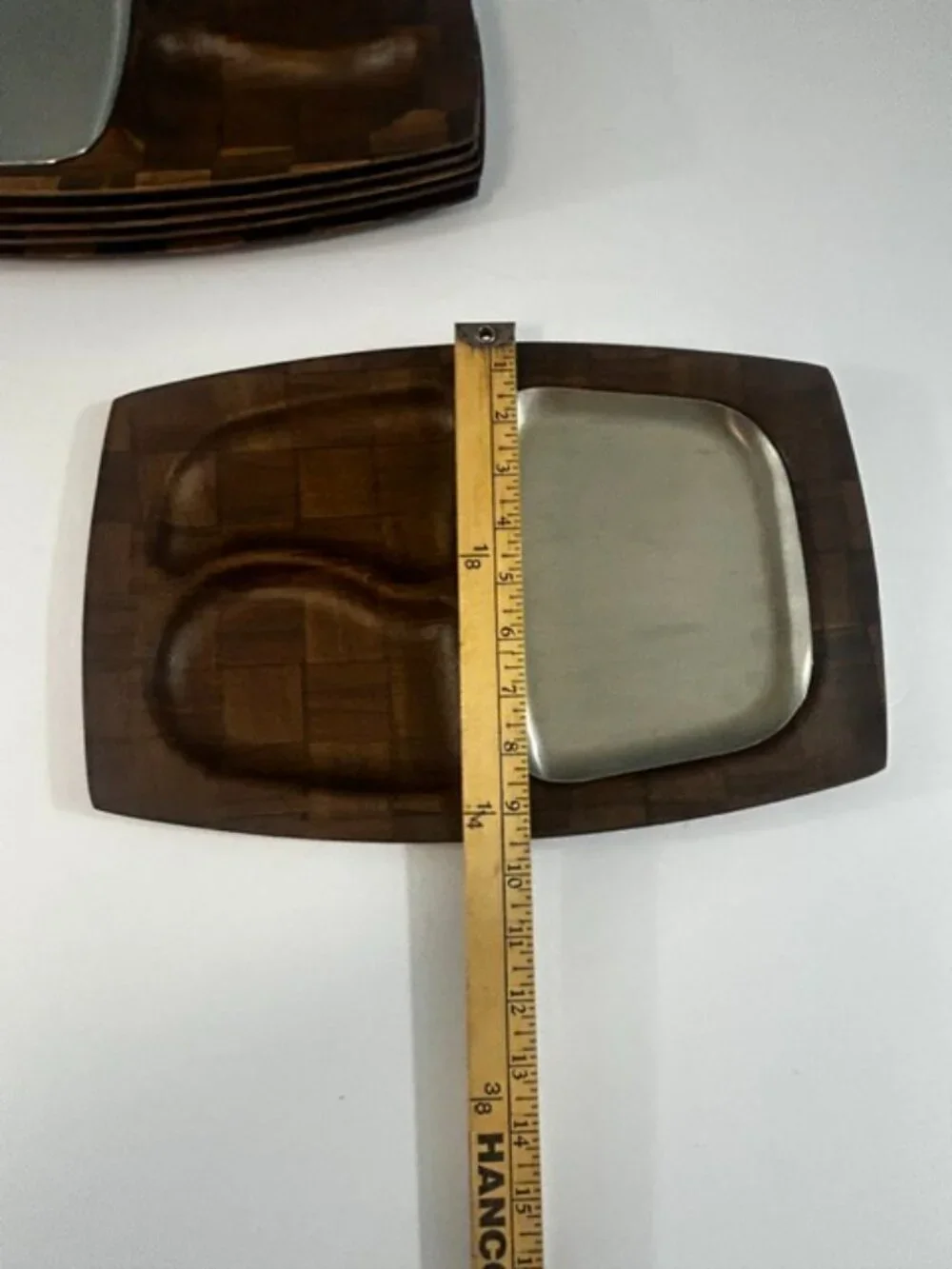 Set of 6 Mid-Century Moder Weavewood Sectioned Serving Trays with Metal Insterts